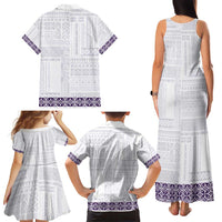 Samoa Siapo Purple Trimmed Family Matching Tank Maxi Dress and Hawaiian Shirt Samoa White Sunday - Polynesian Pride