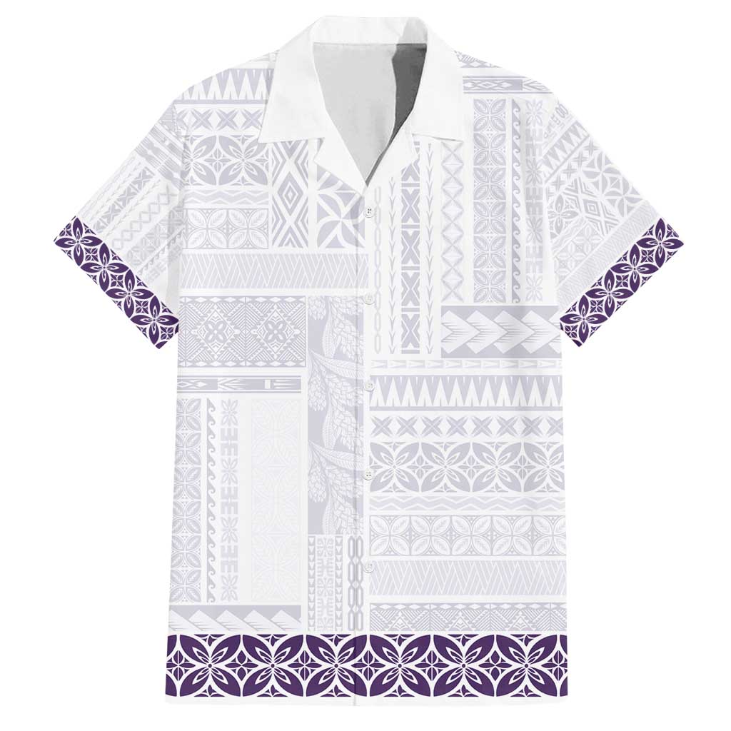 Samoa Siapo Purple Trimmed Family Matching Tank Maxi Dress and Hawaiian Shirt Samoa White Sunday - Polynesian Pride