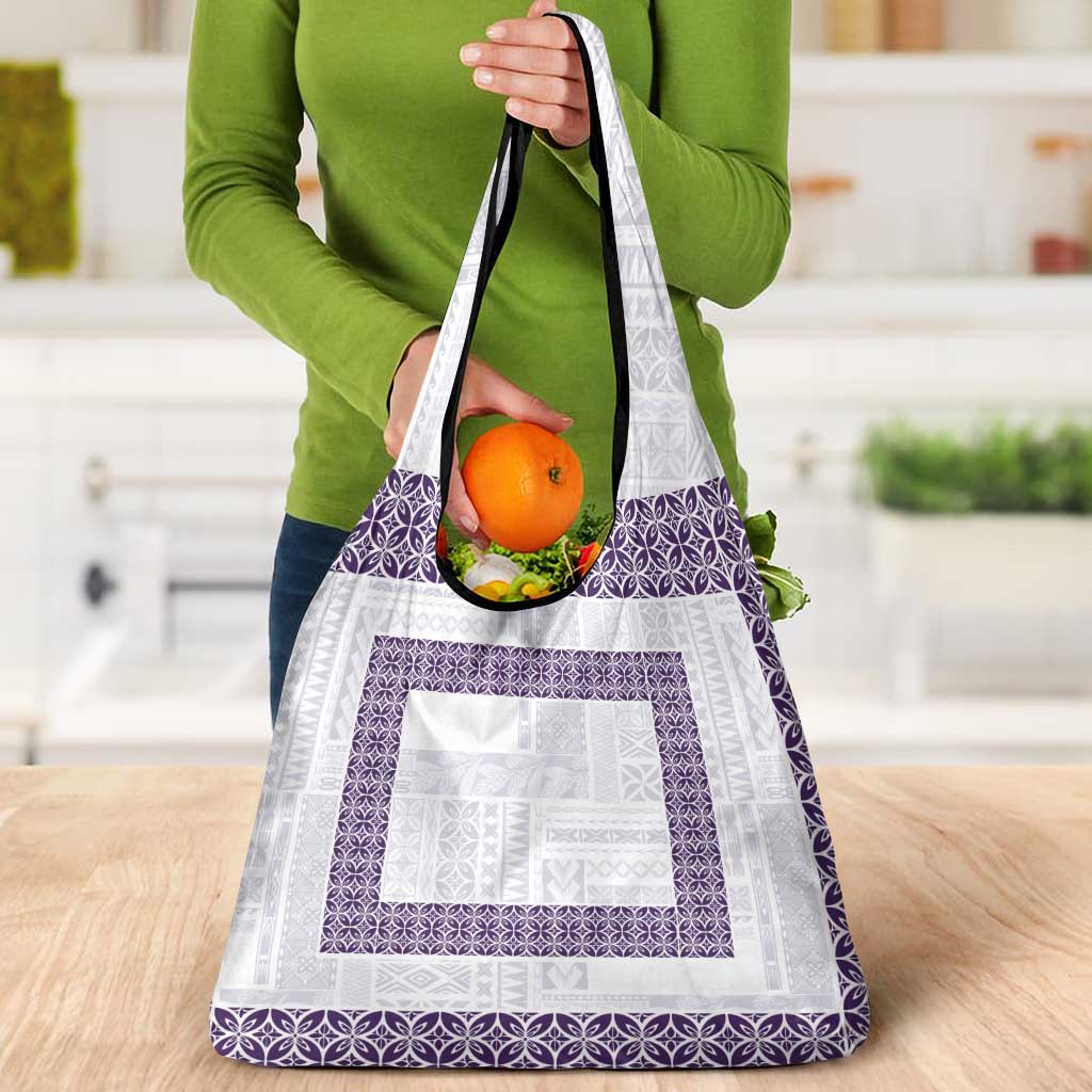 Samoa Siapo Purple Trimmed Grocery Bag Samoa White Sunday - Polynesian Pride
