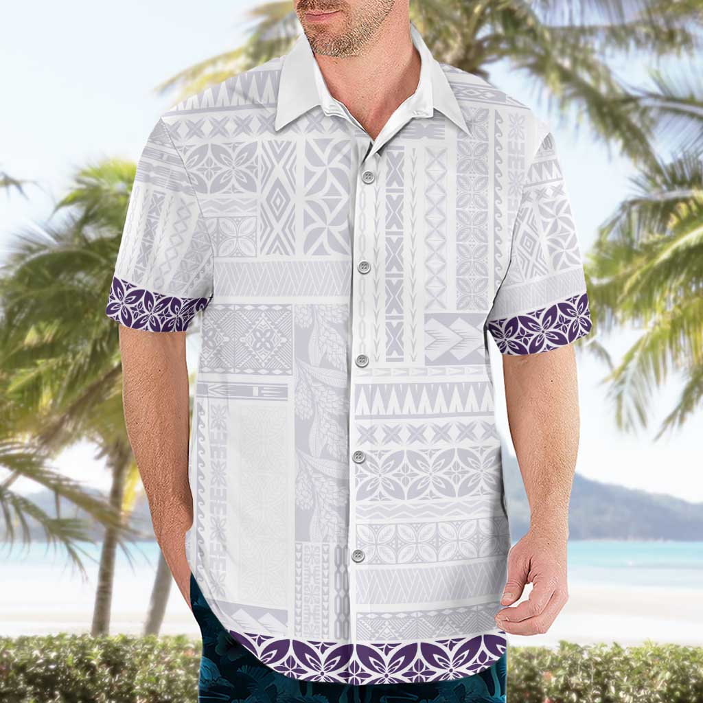 Samoa Siapo Purple Trimmed Hawaiian Shirt Samoa White Sunday - Polynesian Pride