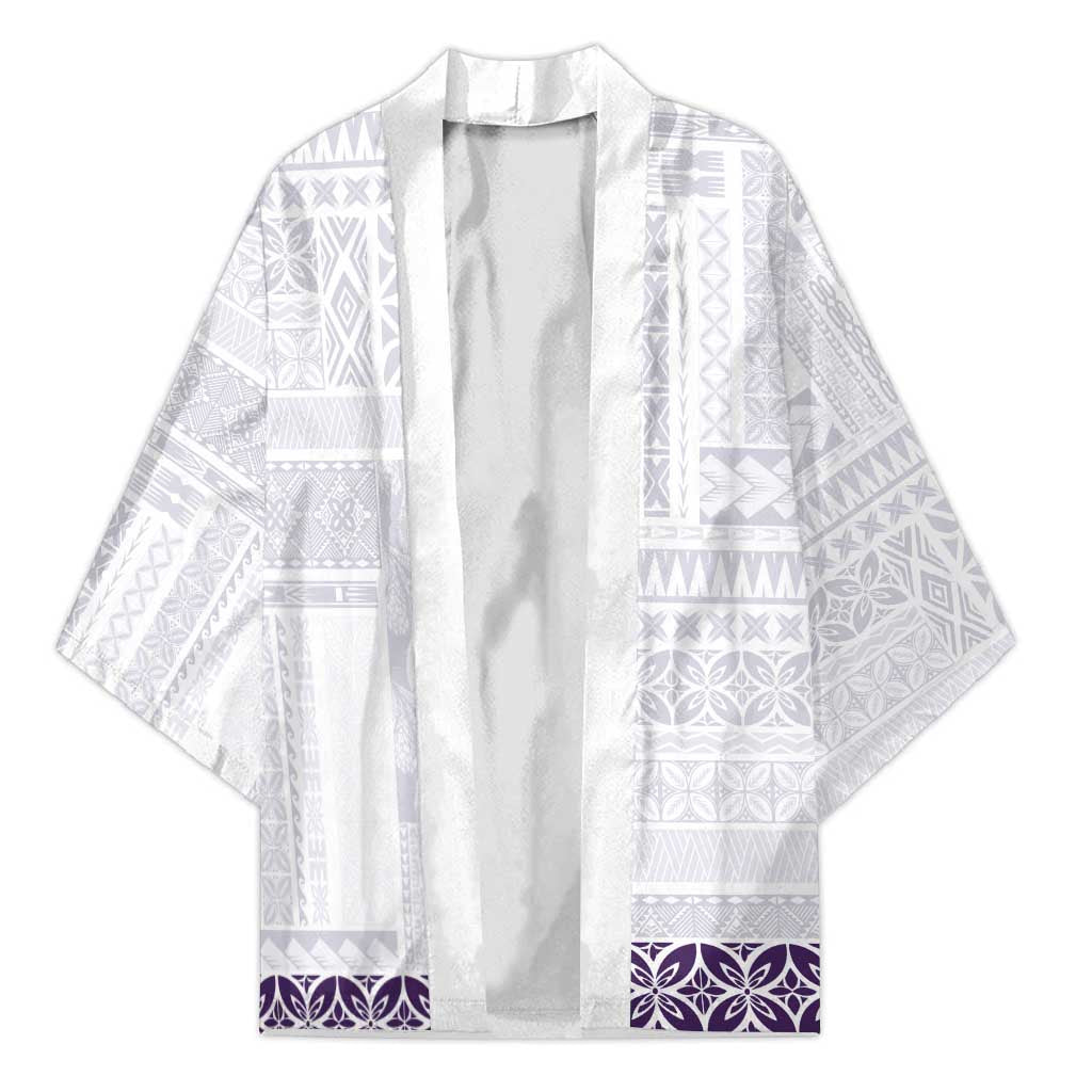 Samoa Siapo Purple Trimmed Kimono Samoa White Sunday - Polynesian Pride