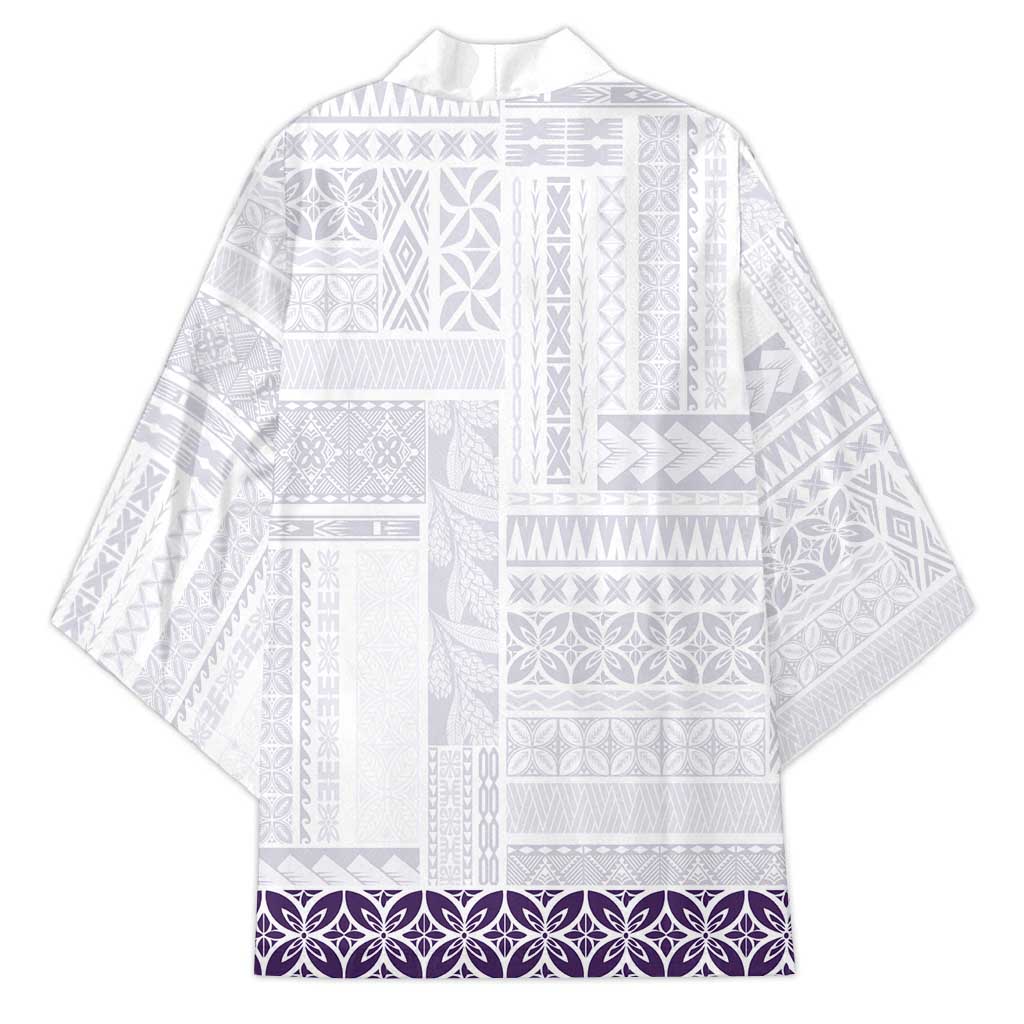 Samoa Siapo Purple Trimmed Kimono Samoa White Sunday - Polynesian Pride