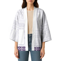 Samoa Siapo Purple Trimmed Kimono Samoa White Sunday - Polynesian Pride