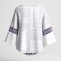 Samoa Siapo Purple Trimmed Kimono Sleeve Blouse Samoa White Sunday - Polynesian Pride