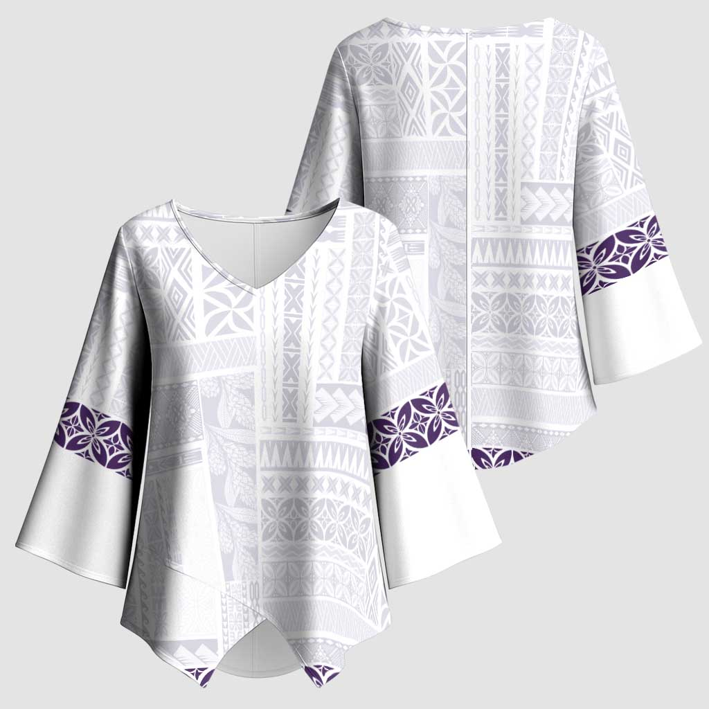Samoa Siapo Purple Trimmed Kimono Sleeve Blouse Samoa White Sunday - Polynesian Pride