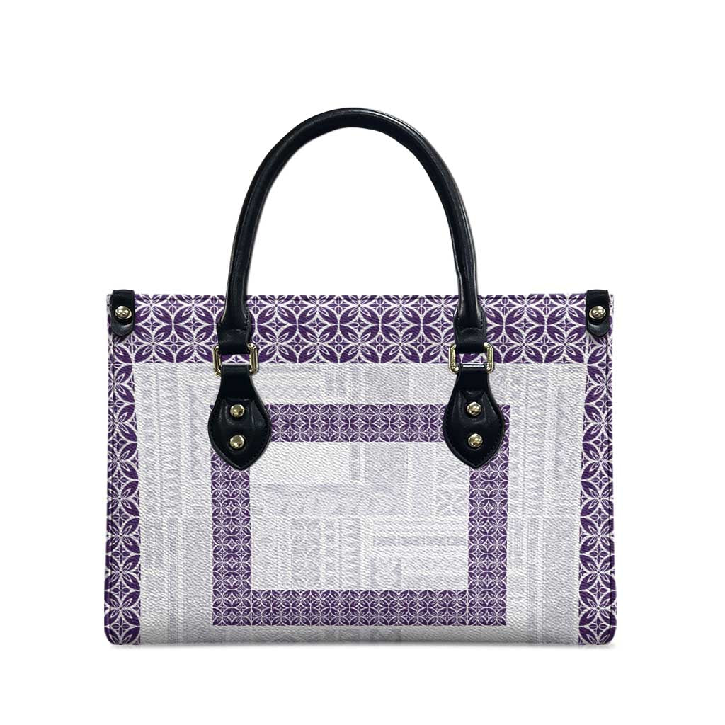 Samoa Siapo Purple Trimmed Leather Bag Samoa White Sunday - Polynesian Pride