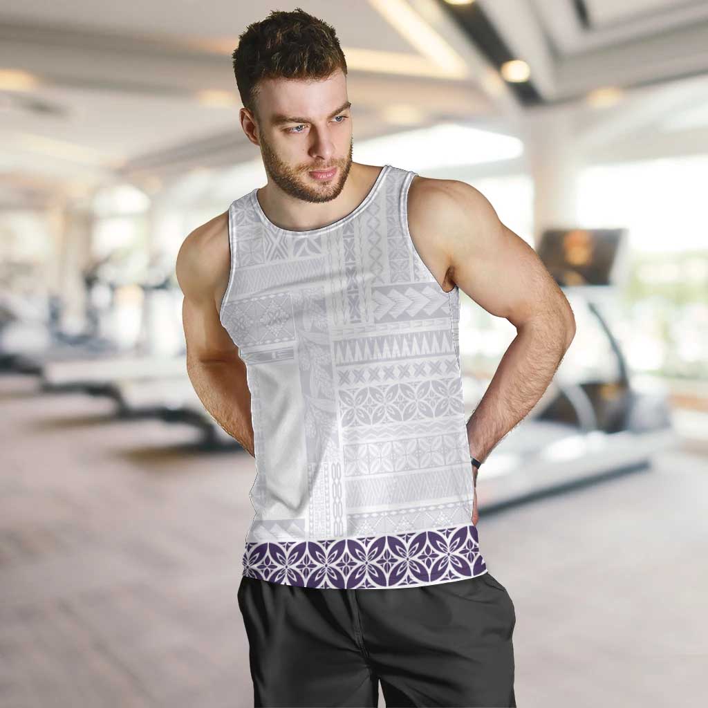 Samoa Siapo Purple Trimmed Men Tank Top Samoa White Sunday - Polynesian Pride