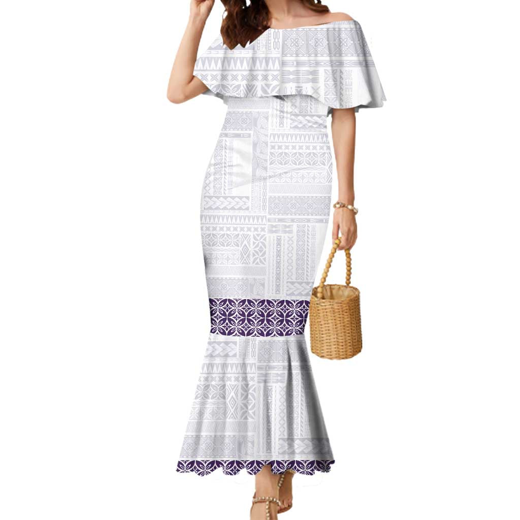 Samoa Siapo Purple Trimmed Mermaid Dress Samoa White Sunday - Polynesian Pride