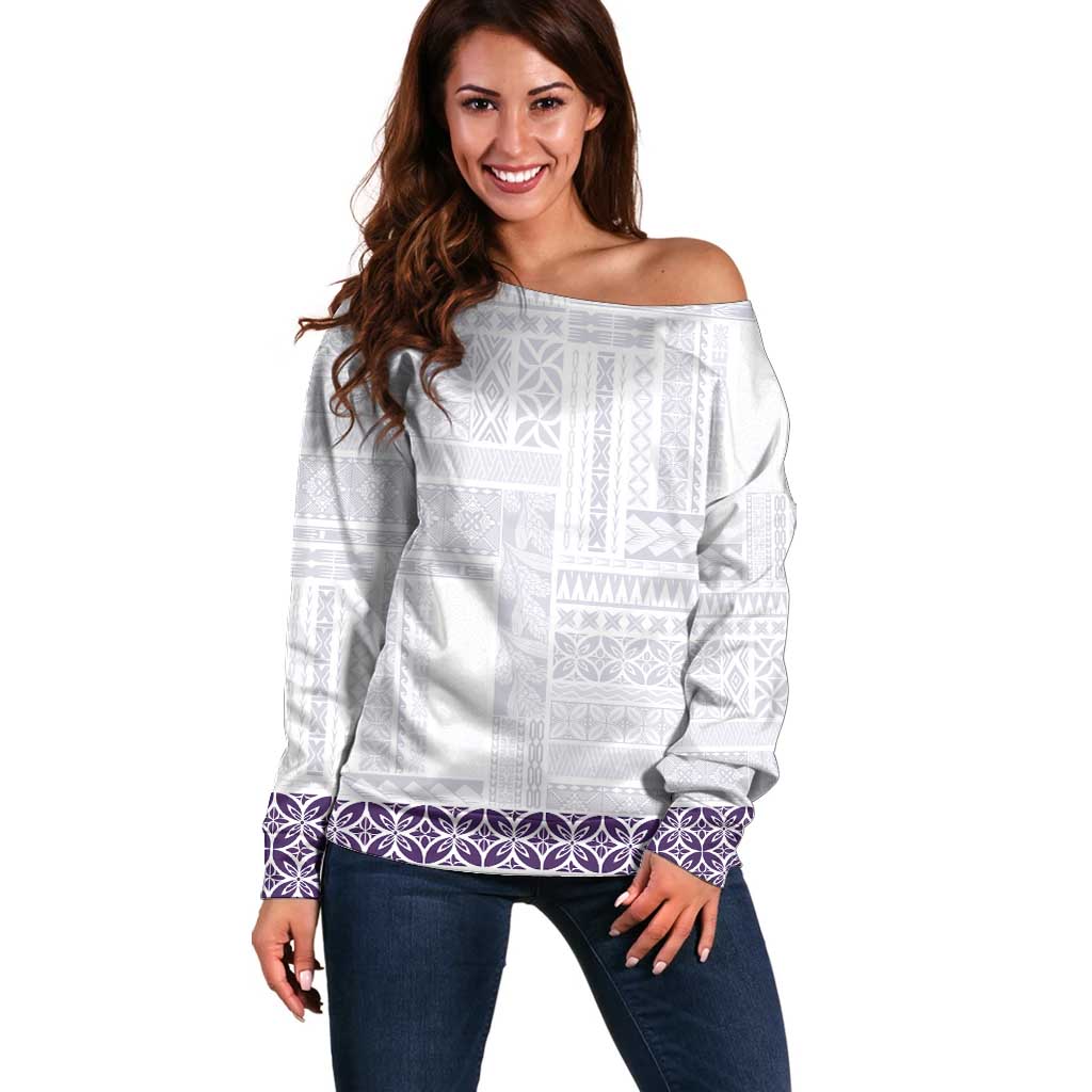 Samoa Siapo Purple Trimmed Off Shoulder Sweater Samoa White Sunday - Polynesian Pride