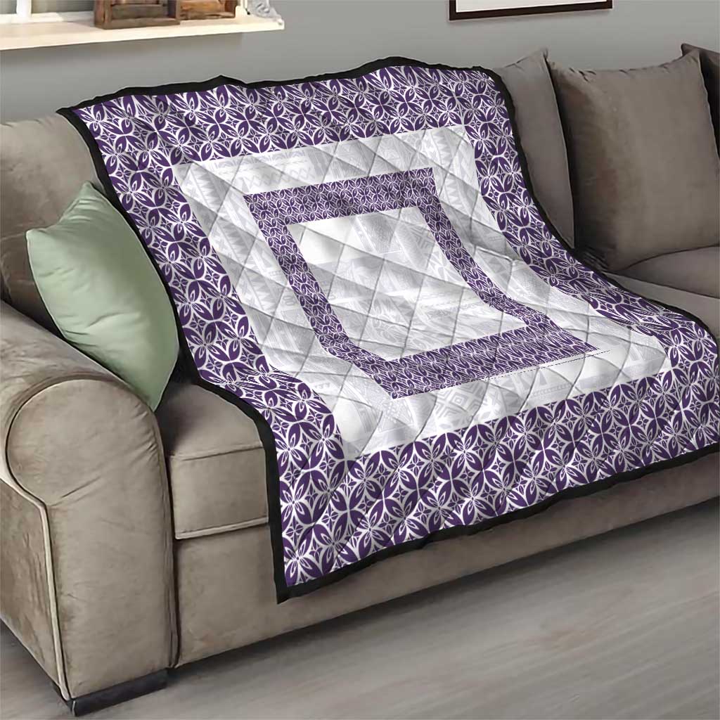 Samoa Siapo Purple Trimmed Quilt Samoa White Sunday - Polynesian Pride