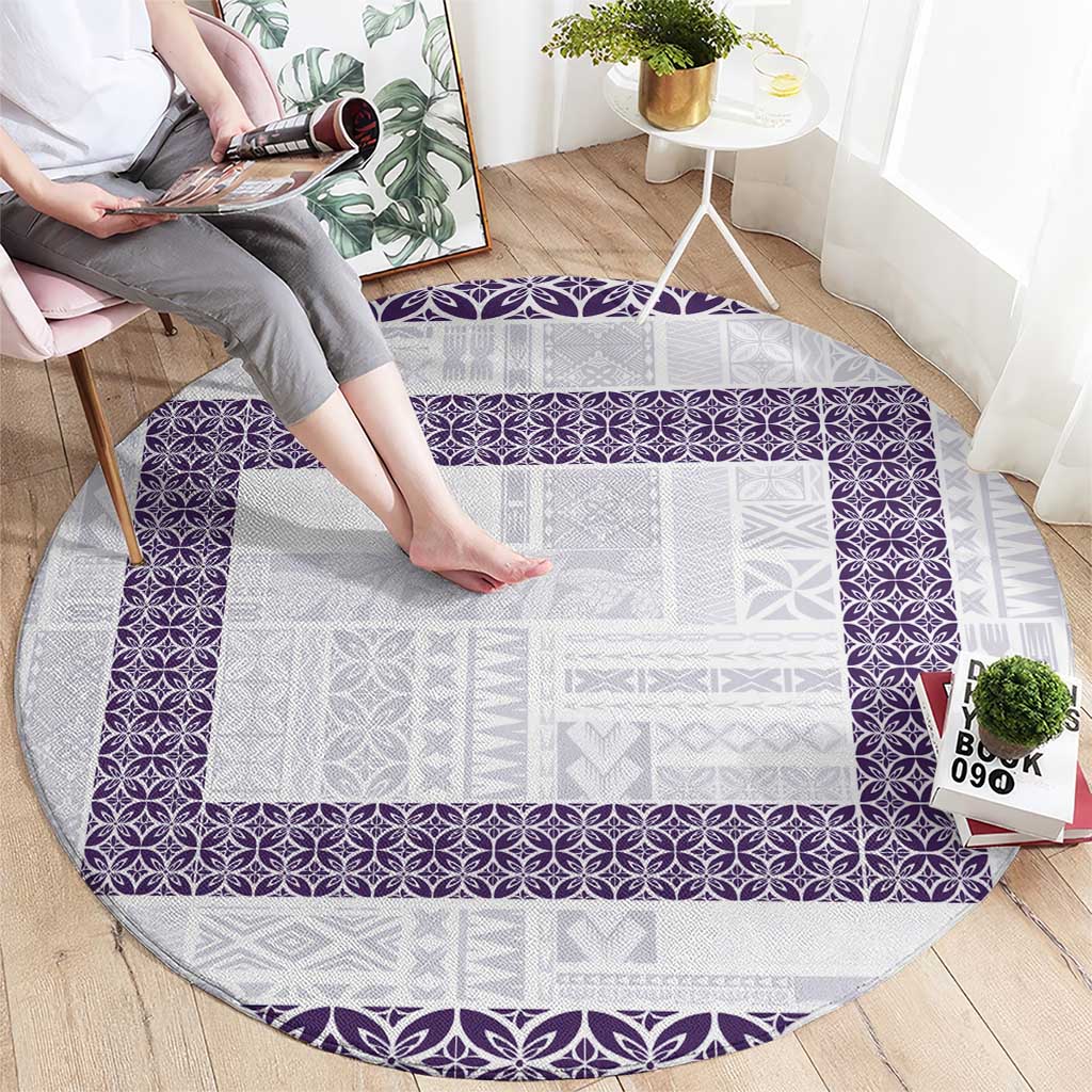 Samoa Siapo Purple Trimmed Round Carpet Samoa White Sunday - Polynesian Pride
