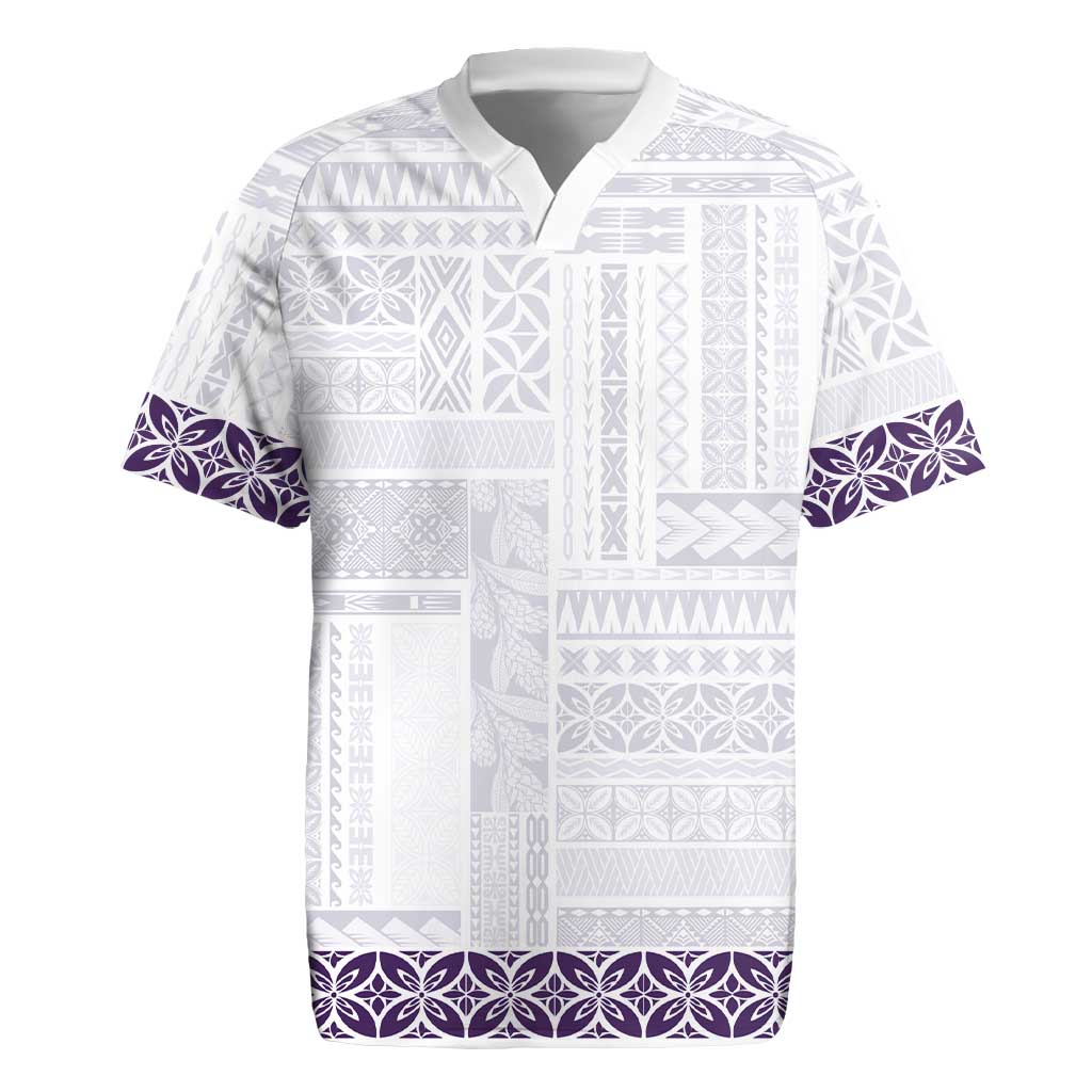 Samoa Siapo Purple Trimmed Rugby Jersey Samoa White Sunday LT01 Purple - Polynesian Pride