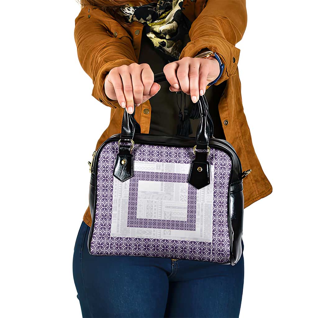 Samoa Siapo Purple Trimmed Shoulder Handbag Samoa White Sunday - Polynesian Pride