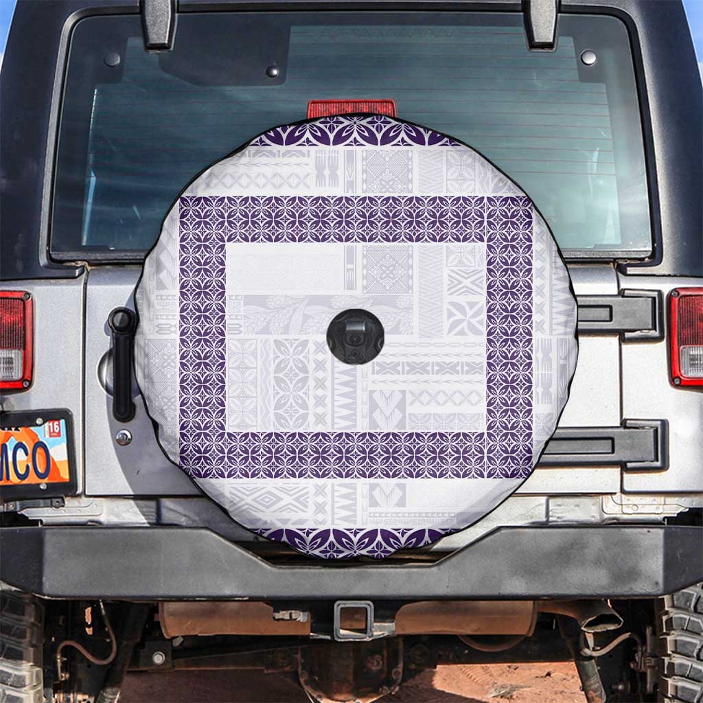 Samoa Siapo Purple Trimmed Spare Tire Cover Samoa White Sunday - Polynesian Pride