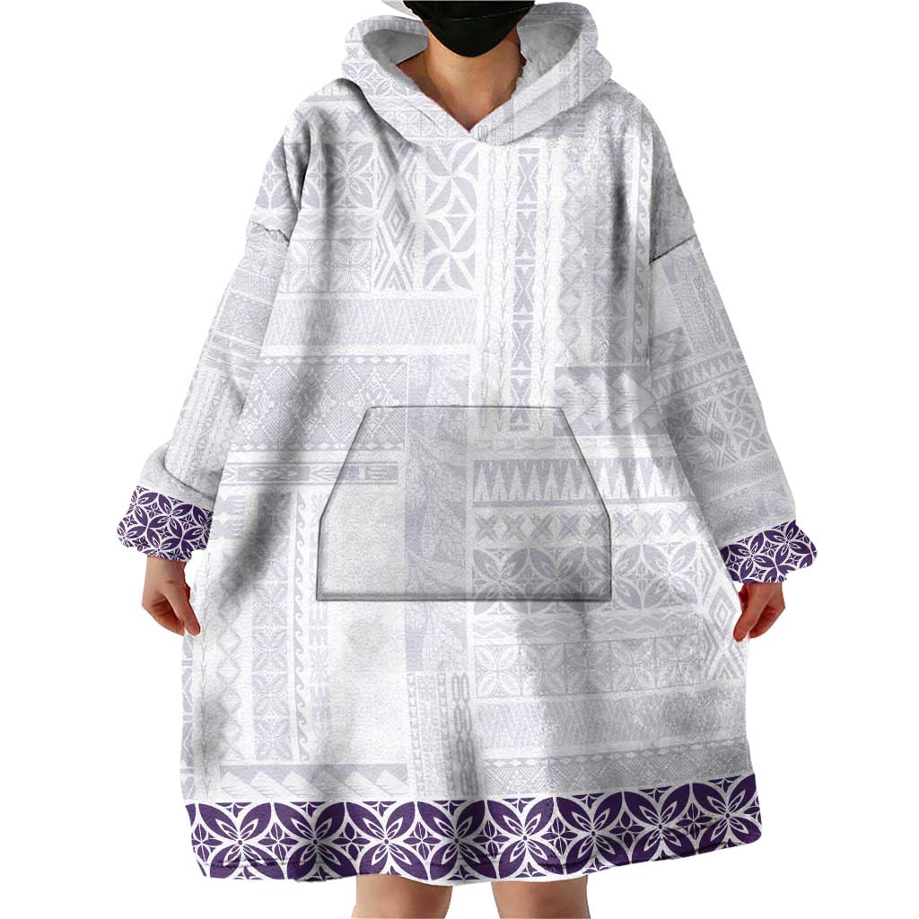 Samoa Siapo Purple Trimmed Wearable Blanket Hoodie Samoa White Sunday - Polynesian Pride
