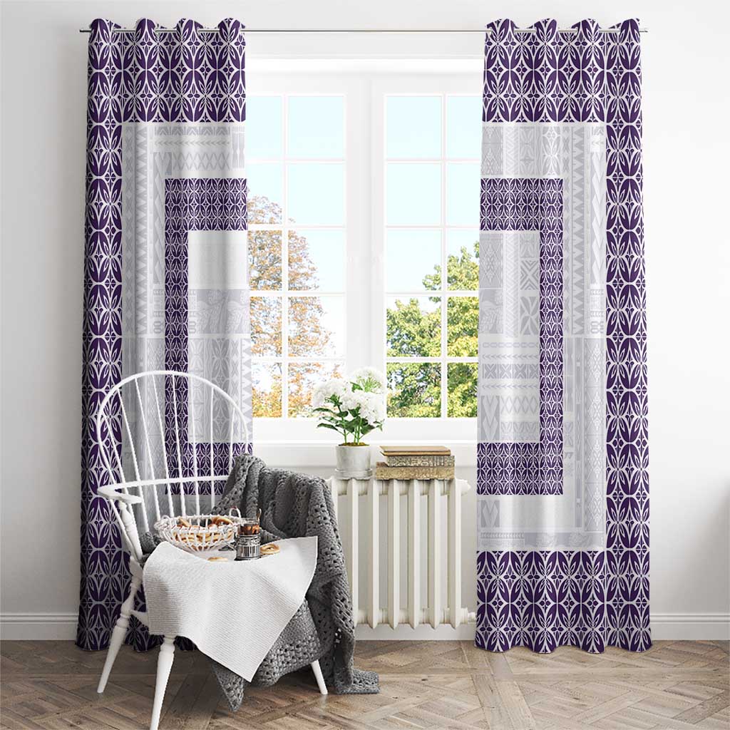 Samoa Siapo Purple Trimmed Window Curtain Samoa White Sunday - Polynesian Pride