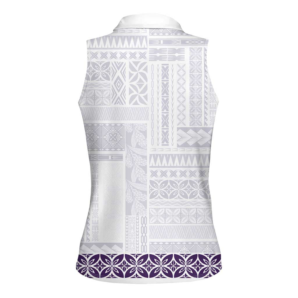 Samoa Siapo Purple Trimmed Women Sleeveless Polo Shirt Samoa White Sunday - Polynesian Pride