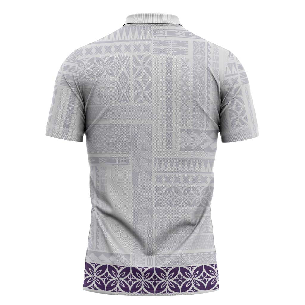 Samoa Siapo Purple Trimmed Zipper Polo Shirt Samoa White Sunday - Polynesian Pride