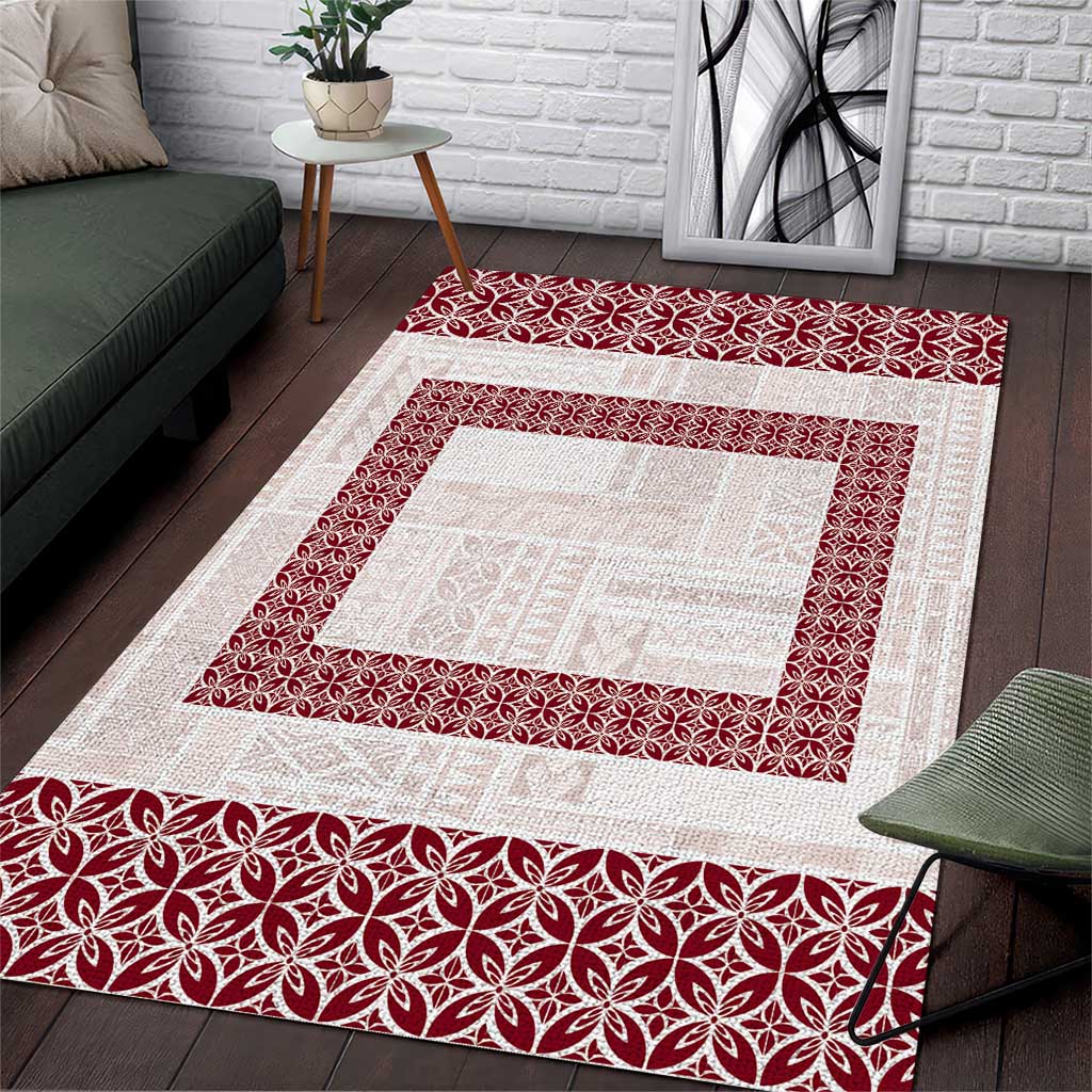 Samoa Siapo Red Trimmed Area Rug Samoa White Sunday - Polynesian Pride