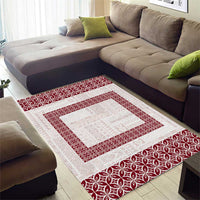 Samoa Siapo Red Trimmed Area Rug Samoa White Sunday - Polynesian Pride