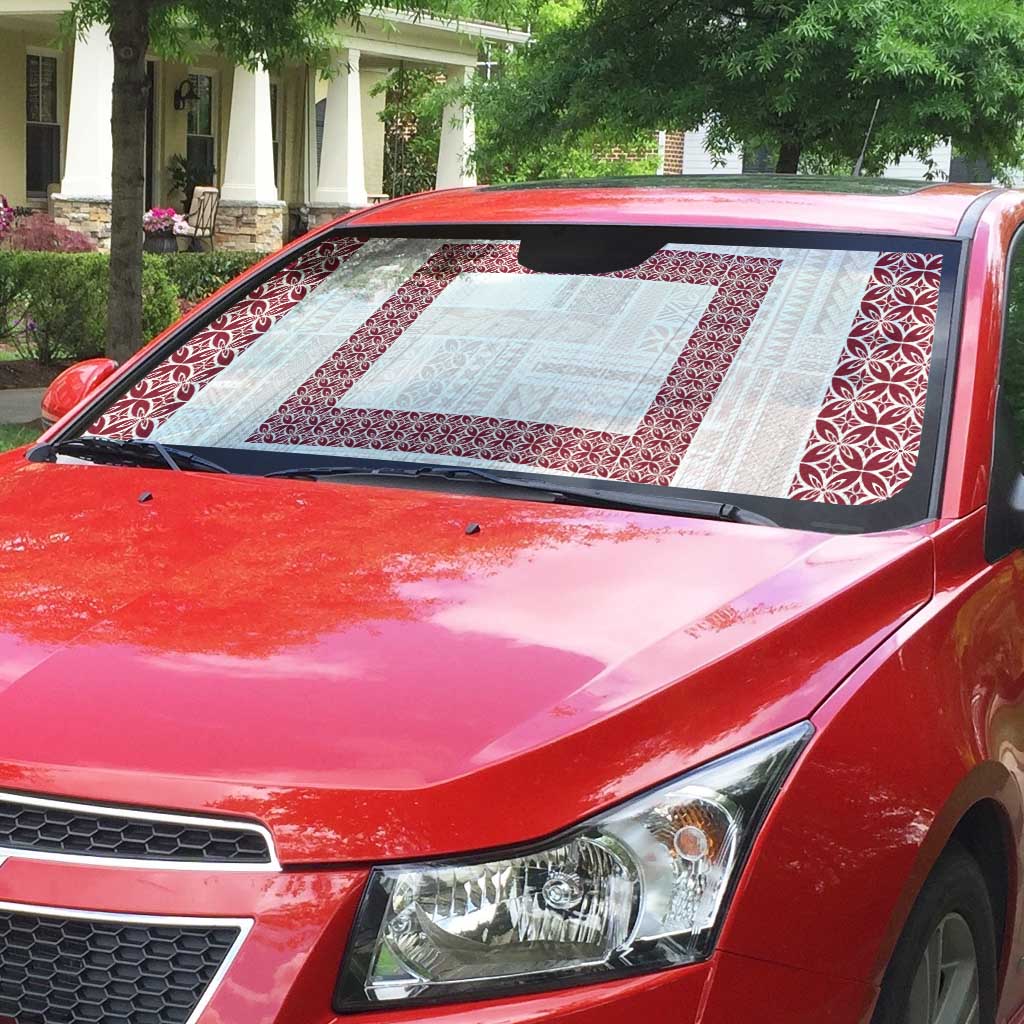 Samoa Siapo Red Trimmed Auto Sun Shade Samoa White Sunday - Polynesian Pride