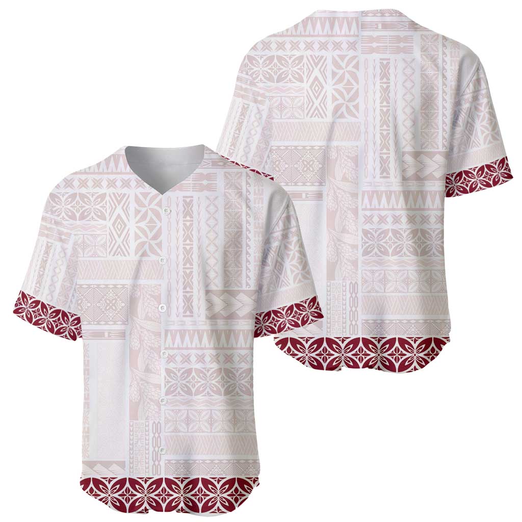 Samoa Siapo Red Trimmed Baseball Jersey Samoa White Sunday - Polynesian Pride