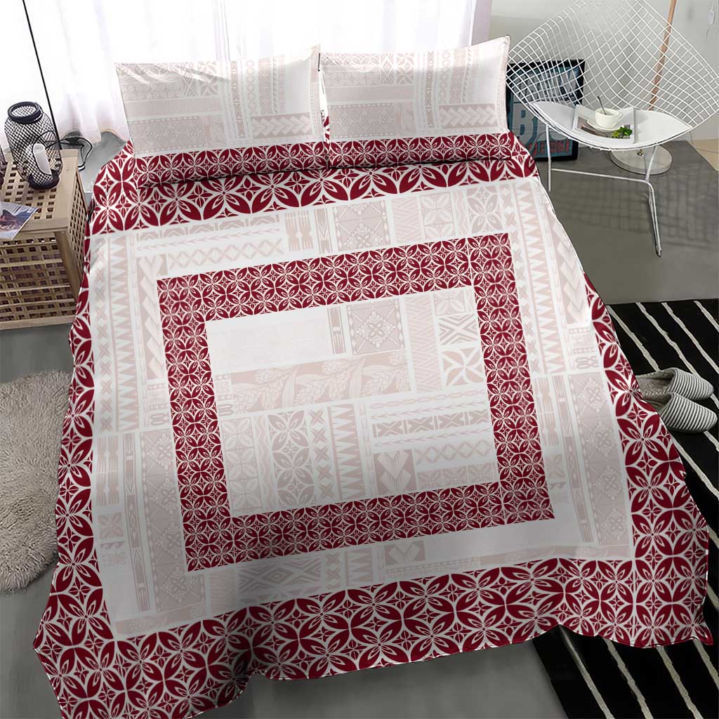 Samoa Siapo Red Trimmed Bedding Set Samoa White Sunday - Polynesian Pride