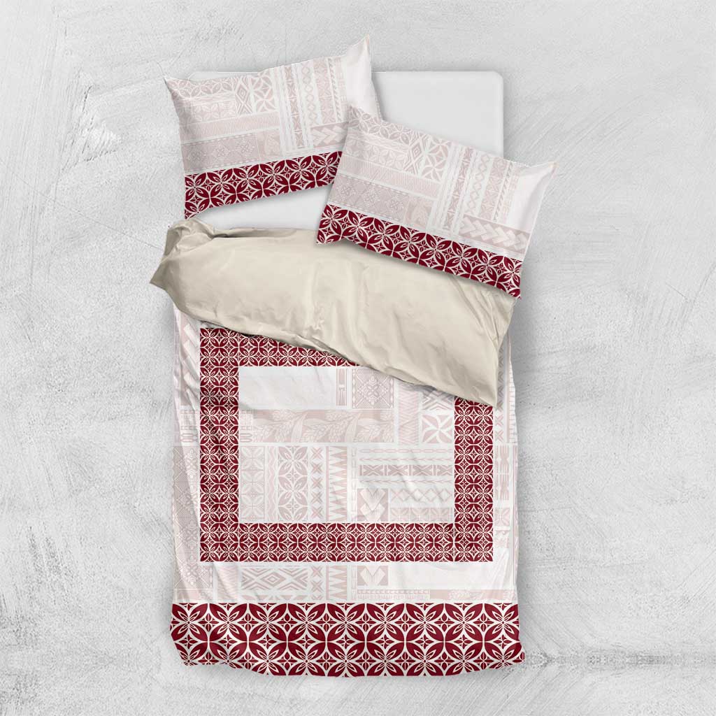 Samoa Siapo Red Trimmed Bedding Set Samoa White Sunday - Polynesian Pride