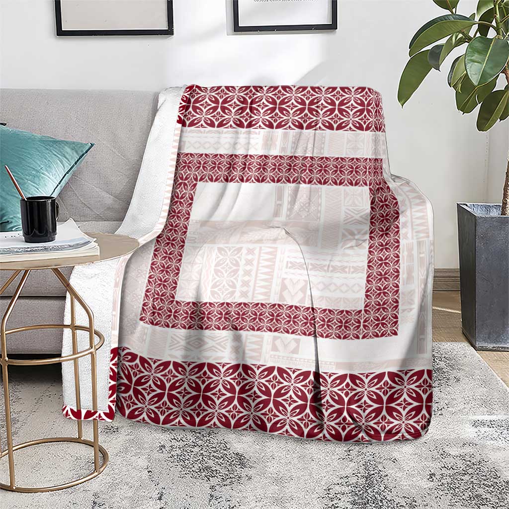Samoa Siapo Red Trimmed Blanket Samoa White Sunday - Polynesian Pride