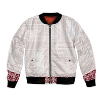 Samoa Siapo Red Trimmed Bomber Jacket Samoa White Sunday - Polynesian Pride