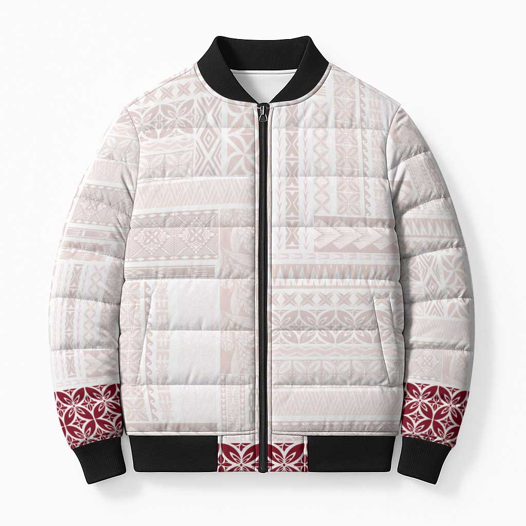 Samoa Siapo Red Trimmed Bomber Puffer Jacket Samoa White Sunday - Polynesian Pride