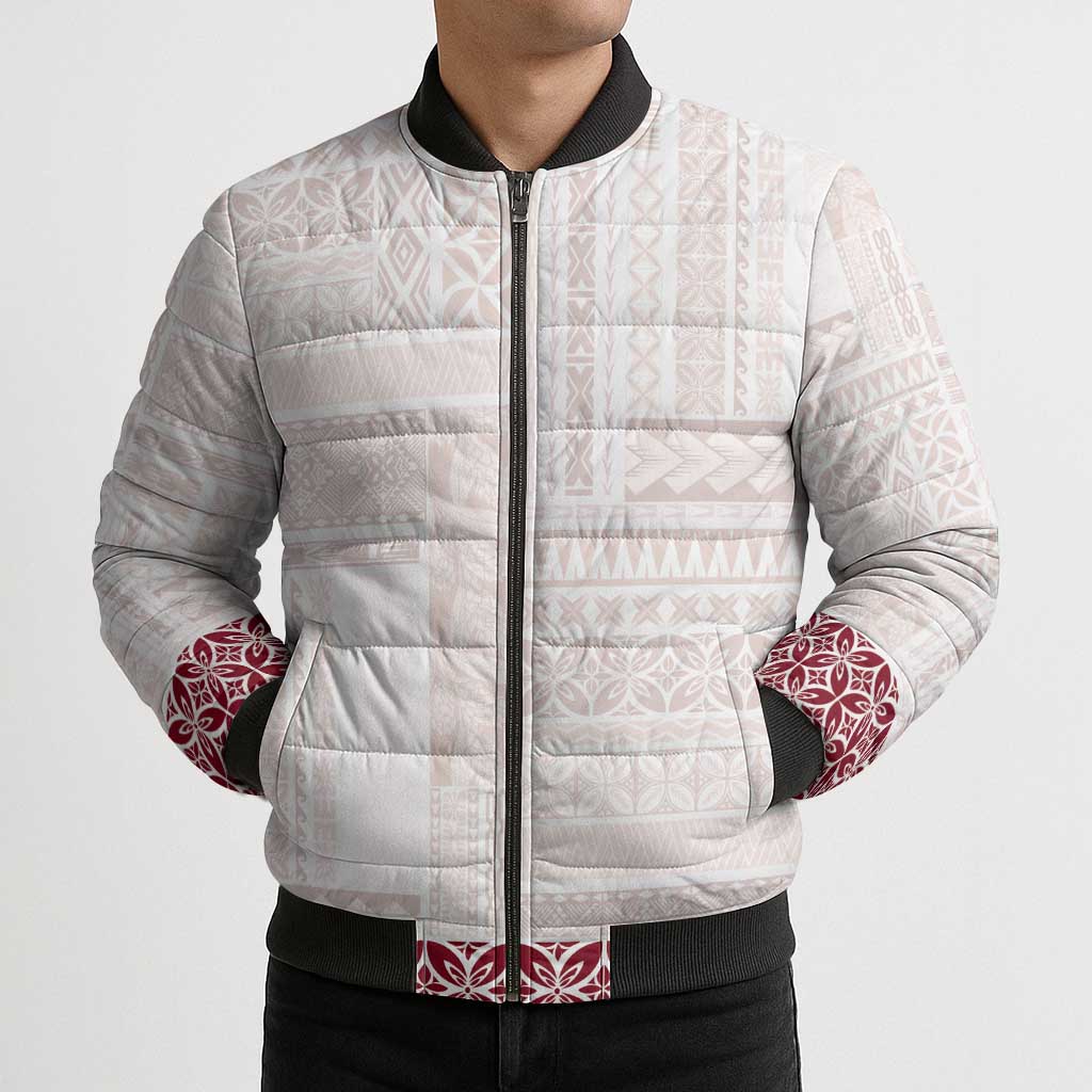 Samoa Siapo Red Trimmed Bomber Puffer Jacket Samoa White Sunday - Polynesian Pride