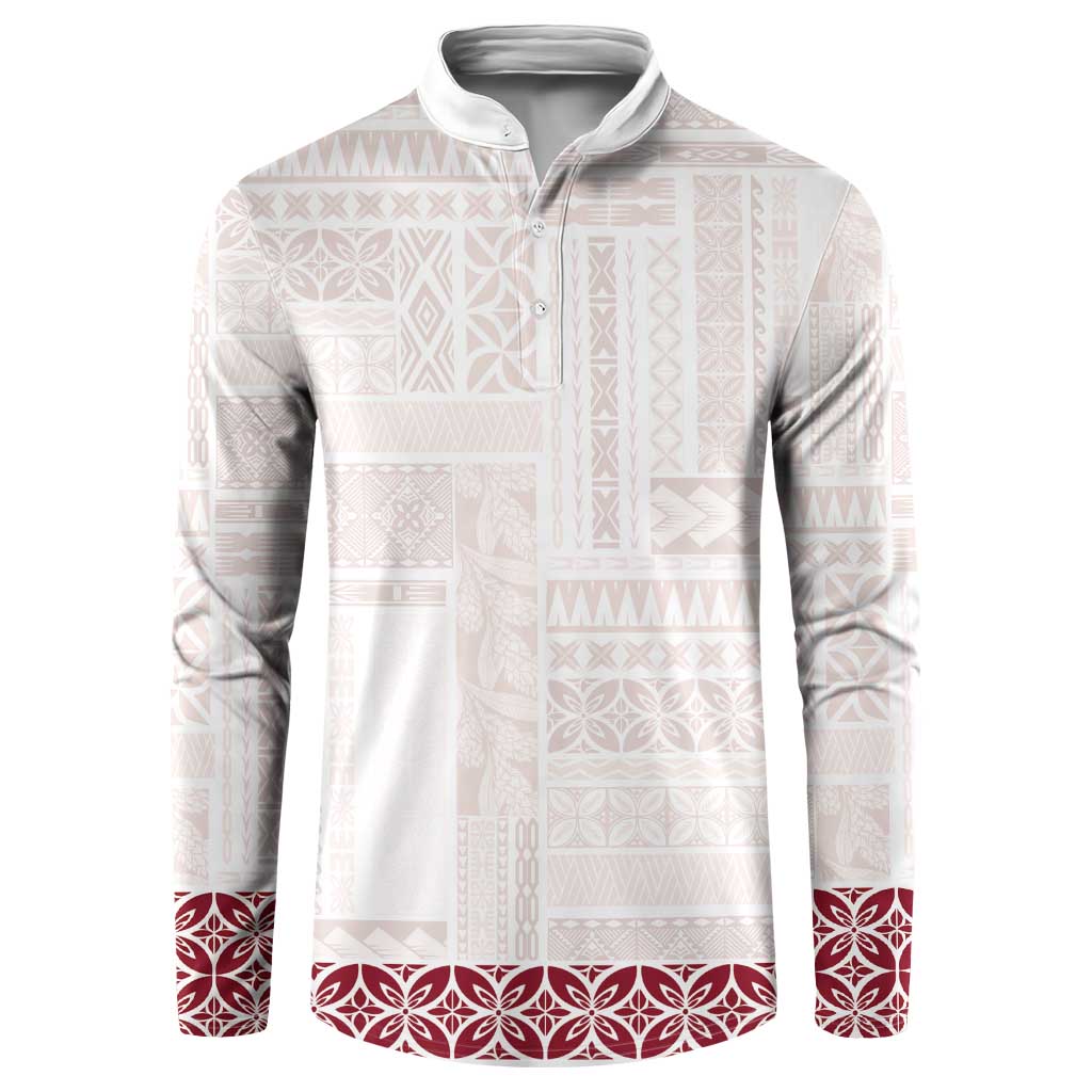 Samoa Siapo Red Trimmed Button Sweatshirt Samoa White Sunday - Polynesian Pride