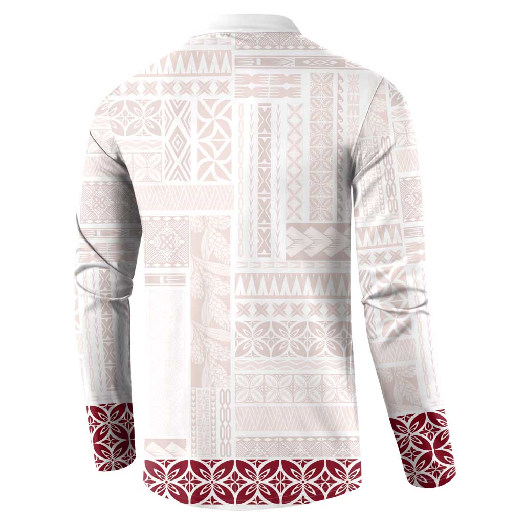 Samoa Siapo Red Trimmed Button Sweatshirt Samoa White Sunday - Polynesian Pride