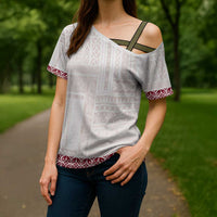 Samoa Siapo Red Trimmed Cross Shoulder Shirt Samoa White Sunday - Polynesian Pride