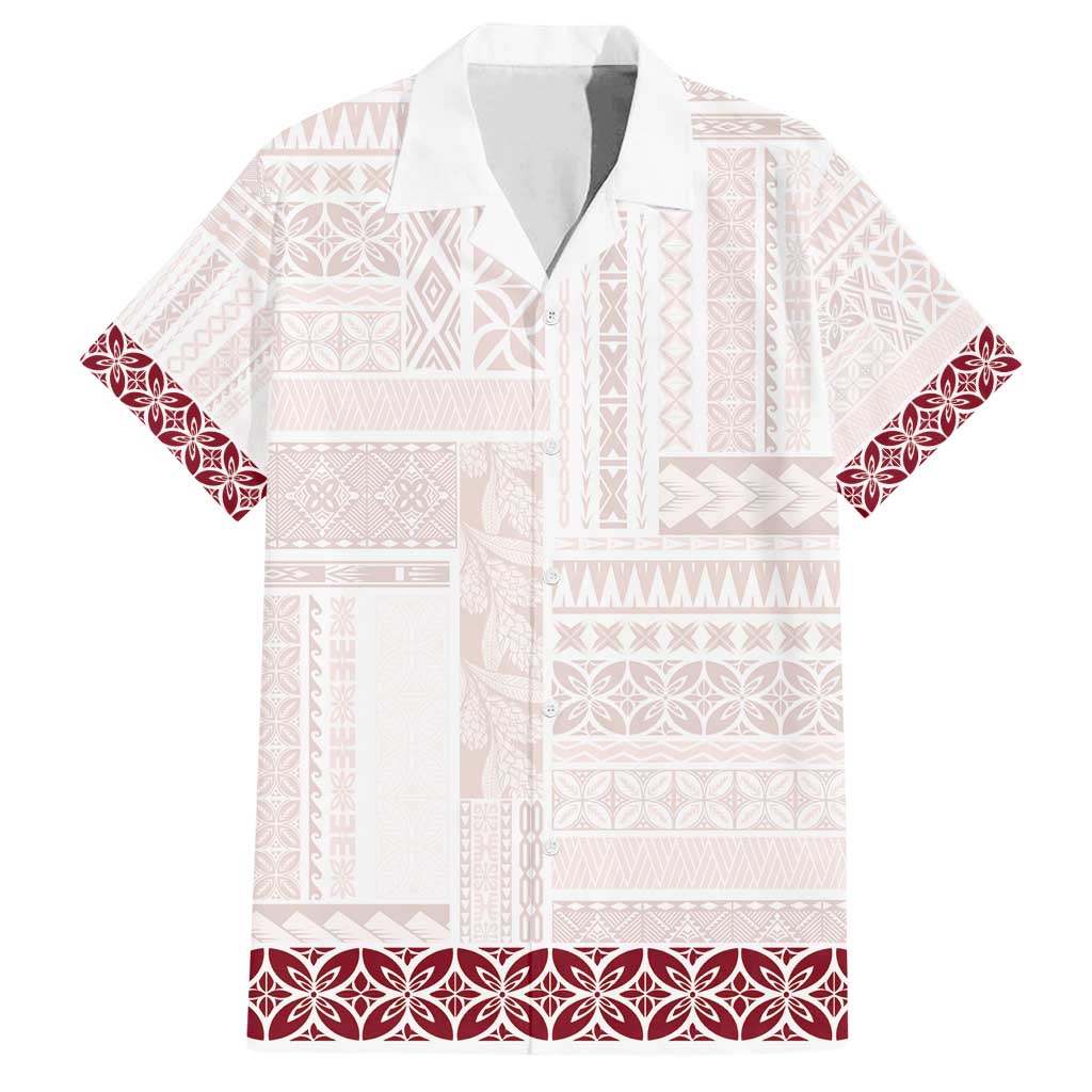 Samoa Siapo Red Trimmed Family Matching Long Sleeve Bodycon Dress and Hawaiian Shirt Samoa White Sunday - Polynesian Pride