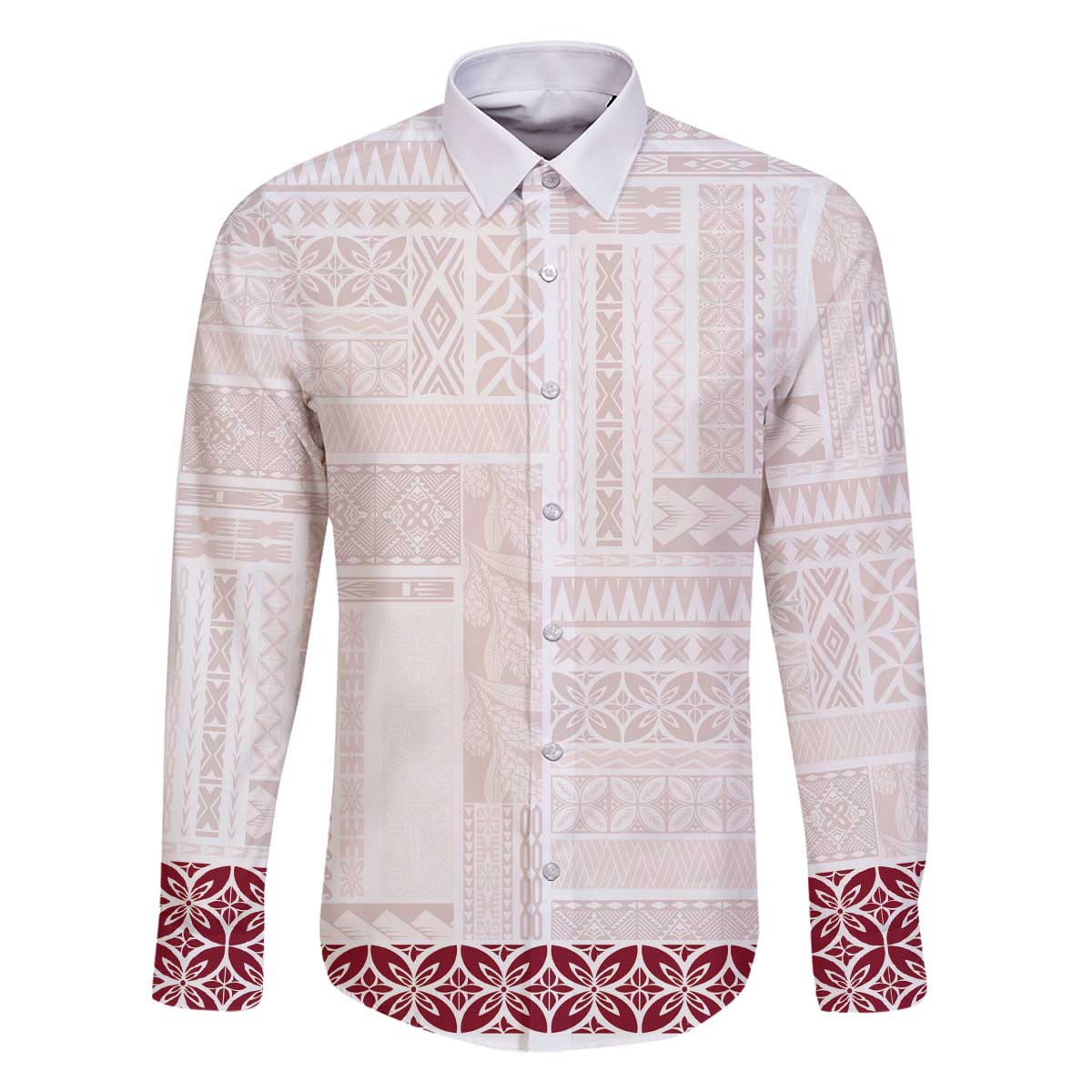 Samoa Siapo Red Trimmed Family Matching Off The Shoulder Long Sleeve Dress and Hawaiian Shirt Samoa White Sunday - Polynesian Pride