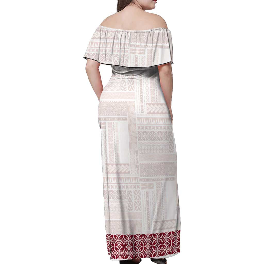 Samoa Siapo Red Trimmed Family Matching Off Shoulder Maxi Dress and Hawaiian Shirt Samoa White Sunday - Polynesian Pride