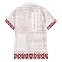 Samoa Siapo Red Trimmed Family Matching Short Sleeve Bodycon Dress and Hawaiian Shirt Samoa White Sunday - Polynesian Pride