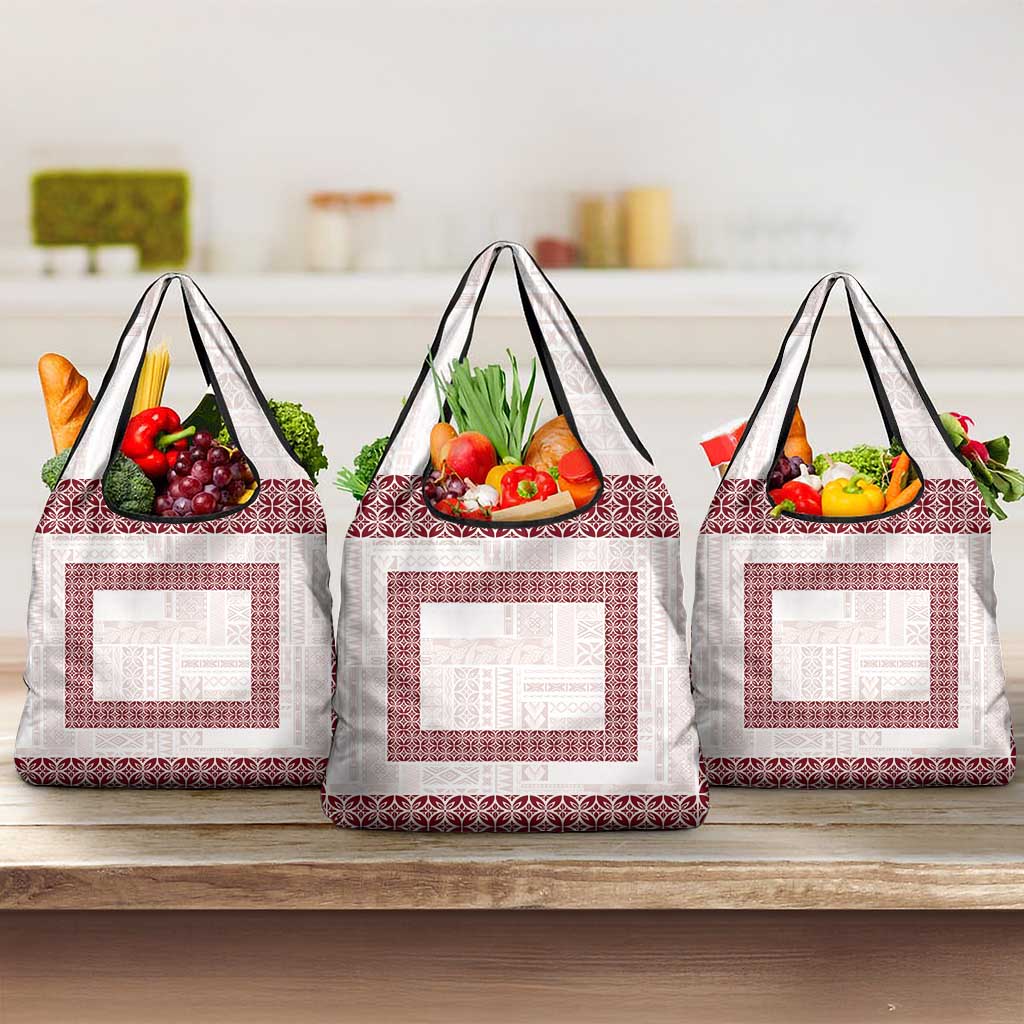 Samoa Siapo Red Trimmed Grocery Bag Samoa White Sunday - Polynesian Pride