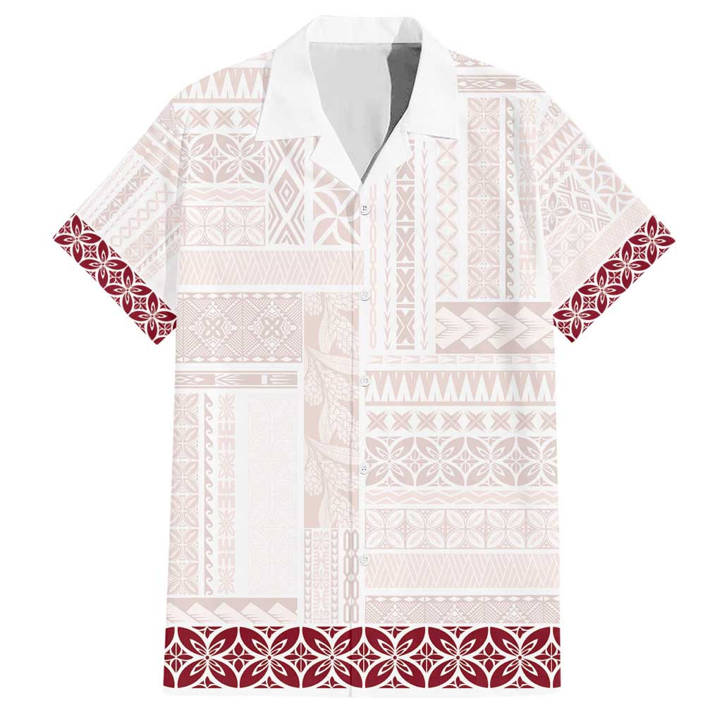 Samoa Siapo Red Trimmed Hawaiian Shirt Samoa White Sunday - Polynesian Pride