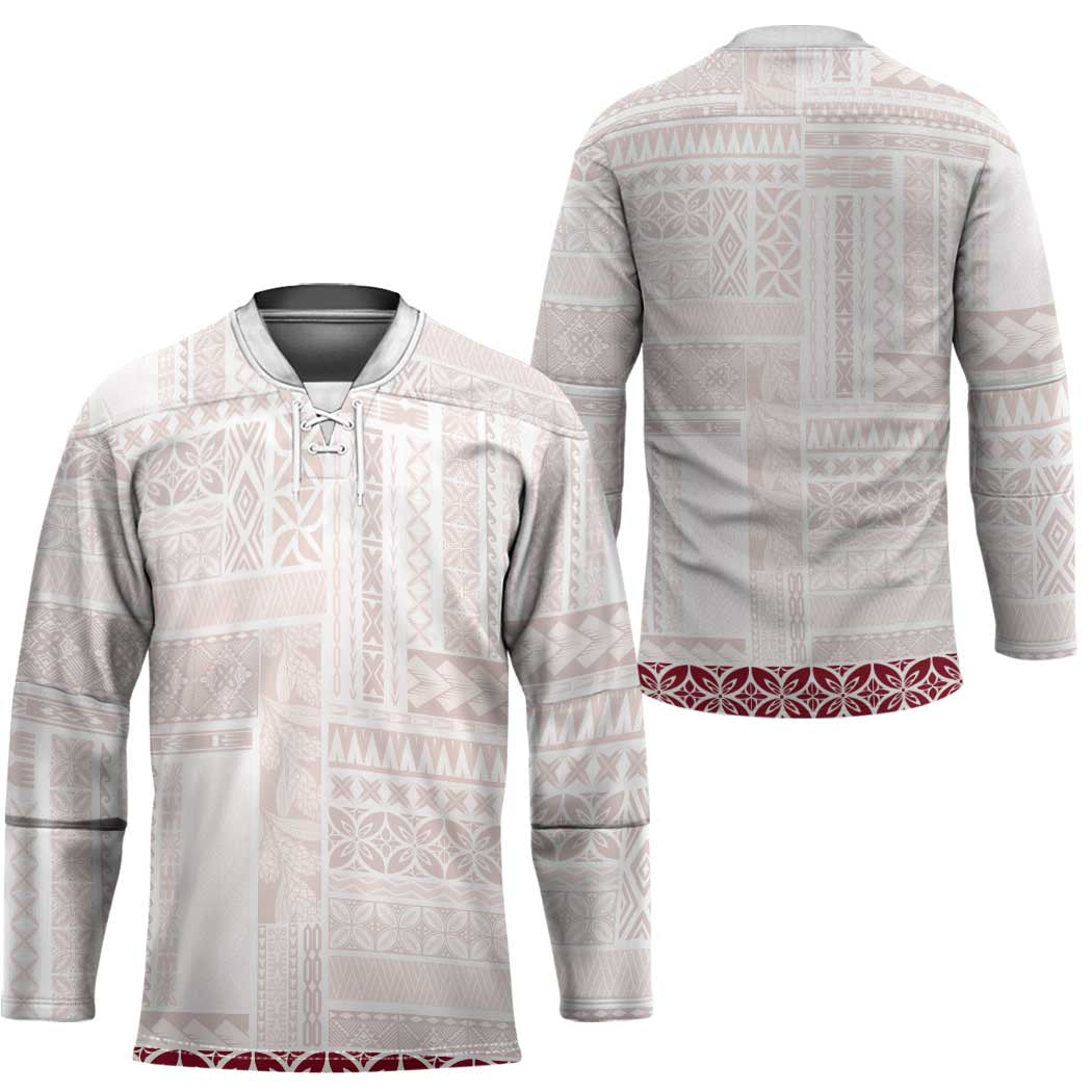 Samoa Siapo Red Trimmed Hockey Jersey Samoa White Sunday - Polynesian Pride