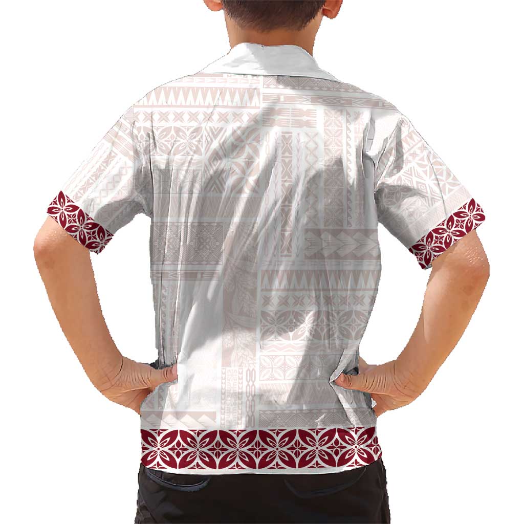 Samoa Siapo Red Trimmed Kid Hawaiian Shirt Samoa White Sunday - Polynesian Pride