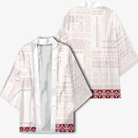 Samoa Siapo Red Trimmed Kimono Samoa White Sunday - Polynesian Pride
