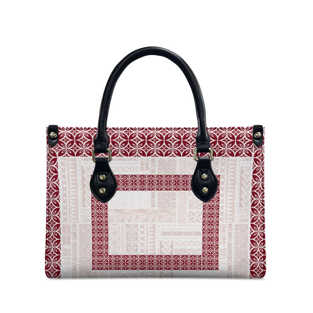 Samoa Siapo Red Trimmed Leather Bag Samoa White Sunday - Polynesian Pride