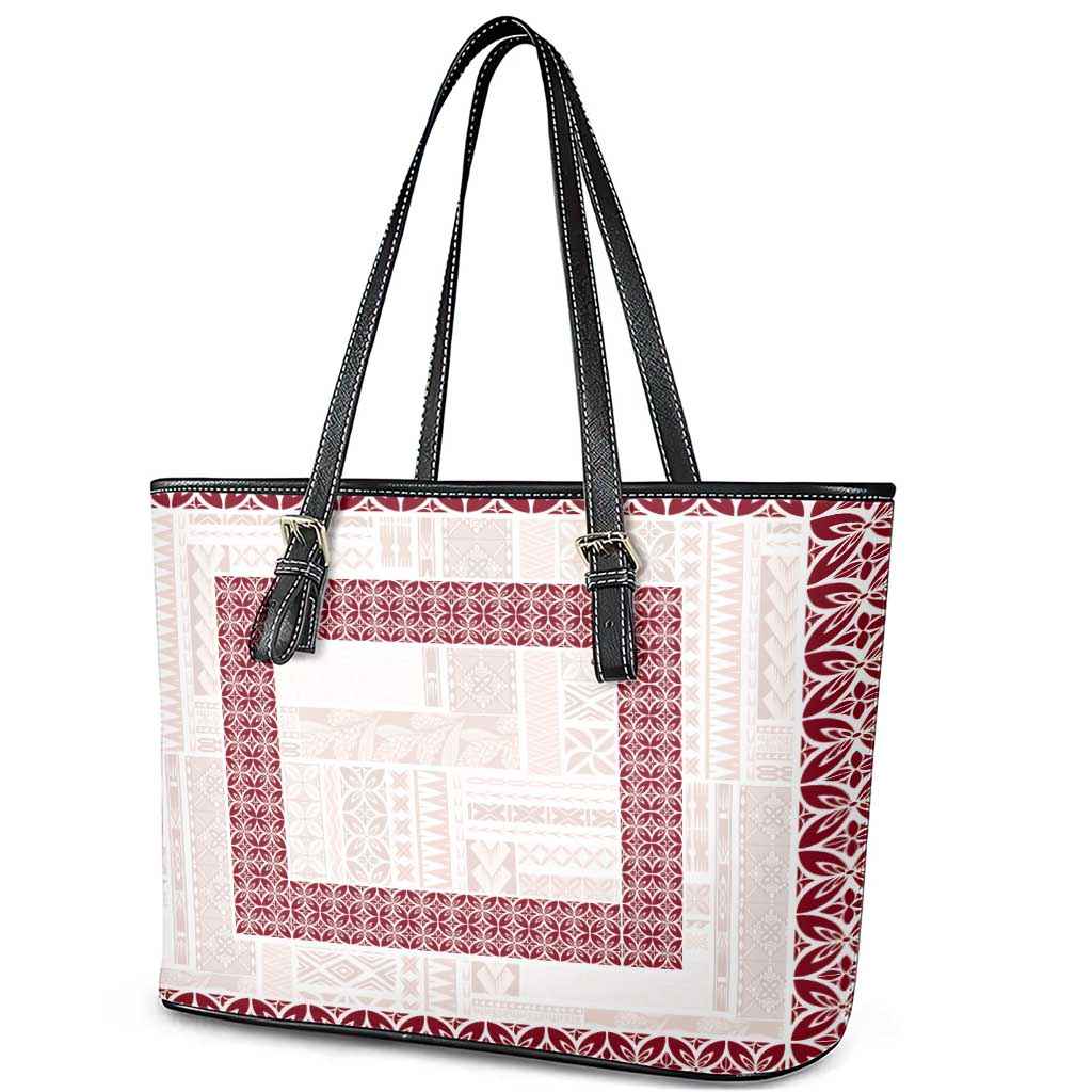 Samoa Siapo Red Trimmed Leather Tote Bag Samoa White Sunday - Polynesian Pride