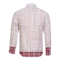 Samoa Siapo Red Trimmed Long Sleeve Button Shirt Samoa White Sunday - Polynesian Pride
