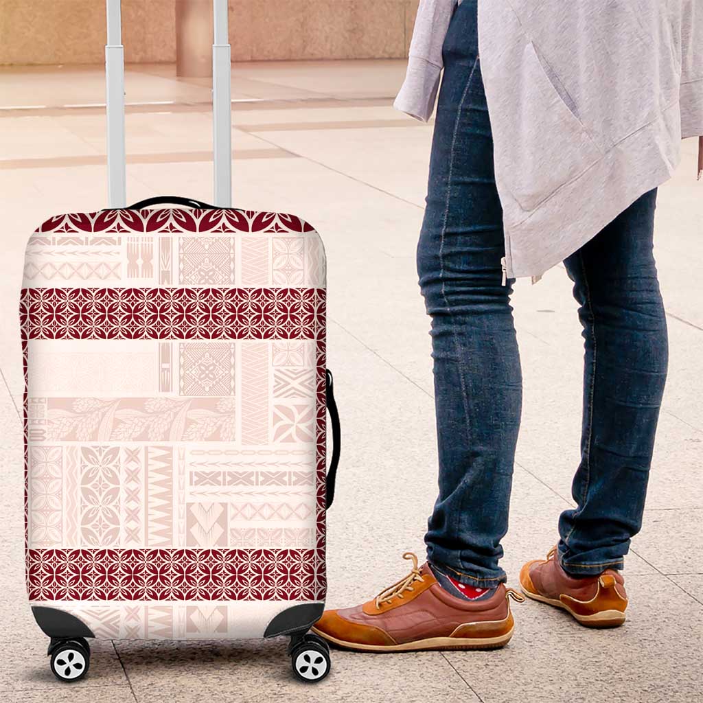 Samoa Siapo Red Trimmed Luggage Cover Samoa White Sunday - Polynesian Pride