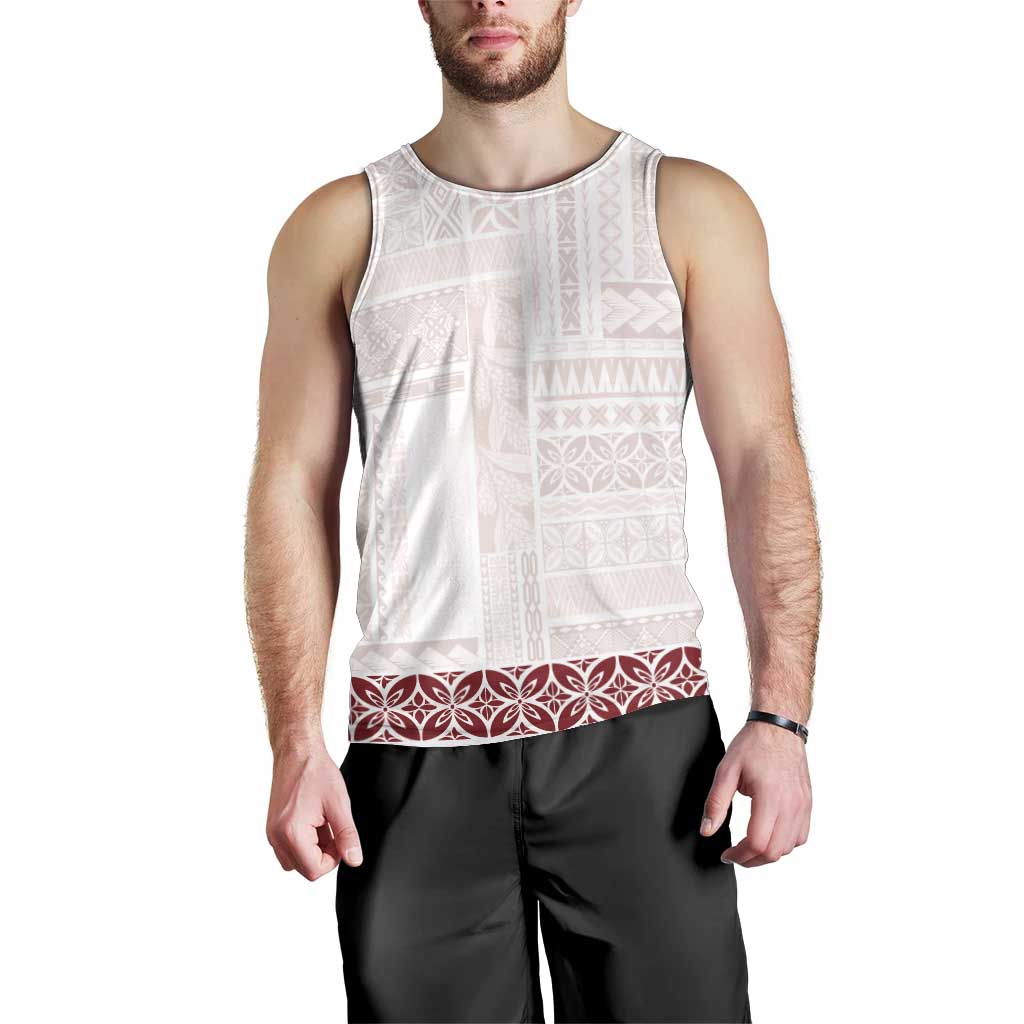 Samoa Siapo Red Trimmed Men Tank Top Samoa White Sunday - Polynesian Pride