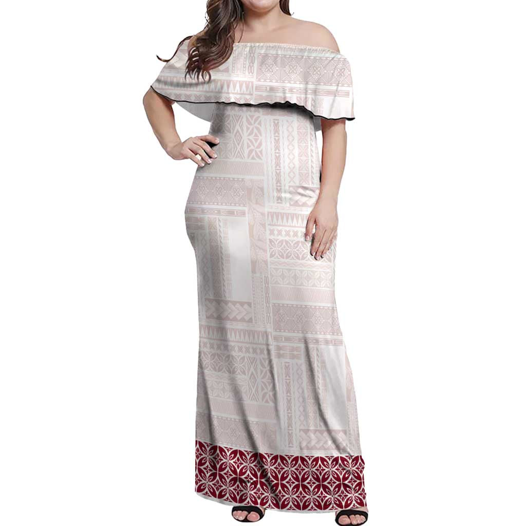 Samoa Siapo Red Trimmed Off Shoulder Maxi Dress Samoa White Sunday - Polynesian Pride